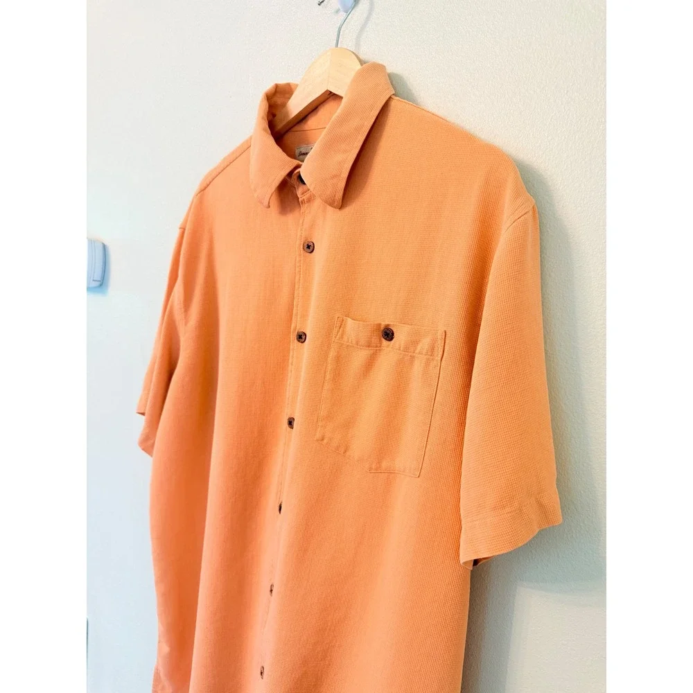 Tommy Bahama 100% Silk Camp Shirt Peach Camp Collar Button Up Size L - Picture 4 of 6